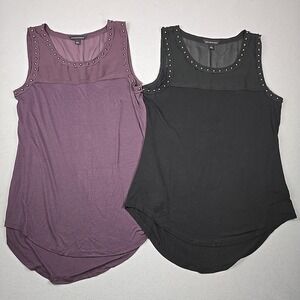 Rock & Republic Set of 2‎ Black & Purple Studded Sleeveless – MEDIUM Grunge Goth